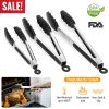 3Pcs Kitchen Tongs Stainless Steel Locking Food Tongs with Silicon Tips BPA Free Non-Stick BBQ Cooking Grilling Locking Food Tongs High Heat Resistant