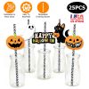 25Pcs Halloween Party Striped Decorative Straws Disposable Drinking Straws Paper Straw Decor Happy Halloween Ghost Lantern Black Cat Halloween Party S