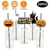 25Pcs Halloween Party Striped Decorative Straws Disposable Drinking Straws Paper Straw Decor Happy Halloween Ghost Lantern Black Cat Halloween Party S