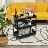 Black Steel Frame Kitchen Serving Utility Cart on Wheels with 2 Bottom Shelves