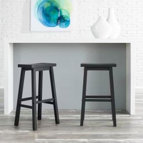 Set of 2 Farmhouse Bar Height Saddle Seat Barstool in Charcoal Black Wood Finish