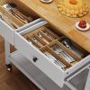 White Kitchen Island Cart with 2 Drawers Wood Top and Locking Wheels