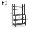 Black Metal Wood Freestanding Kitchen Shelf Bakers Rack Microwave Stand