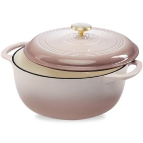 6 Quart Large Pink Beige Off-White Enamel Cast-Iron Dutch Oven Kitchen Cookware