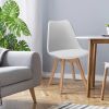 Set of 4 Modern Mid-Century Style White PU Leather Dining Chairs with Wood Legs