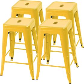 Set of 4 - 24-in. Indoor/Outdoor Backless Stacking Yellow Metal Barstools