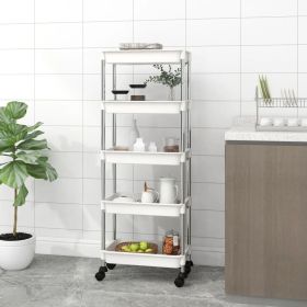 5-Tier Kitchen Trolley White 16.5"x11.4"x50.4" Iron and ABS