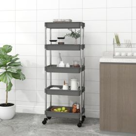 5-Tier Kitchen Trolley Gray 16.5"x11.4"x50.4" Iron and ABS