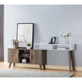 Home Entryway Console Table with Multi- Storage Compartments, Display Cabinet, Hazelnut & White