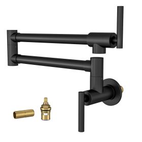 Pot Filler Faucet - Wall Mount Kitchen Sink Faucet Folding Stretchable with Single Hole Two Handles, Black