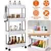 4 Tier Slim Storage Cart with Wheels Trolley Cart Narrow Rolling Cart Slide out Shelf Storage Rack Holder Organizer for Kitchen Bathroom Laundry