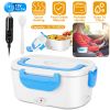 Electric Heating Lunch Box Food Heater Container Travel Thermal Bento Box Portable Food Warmer w/ 2 Removable Compartments 1 Free SpoonÂ 1L