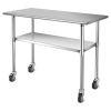 Stainless Steel 4ft x 2ft Kitchen Cart Table on Wheels with Adjustable Shelf