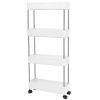 4 Tier Slim Storage Cart with Wheels Trolley Cart Narrow Rolling Cart Slide out Shelf Storage Rack Holder Organizer for Kitchen Bathroom Laundry