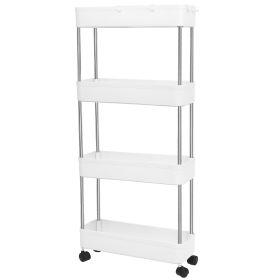 4 Tier Slim Storage Cart with Wheels Trolley Cart Narrow Rolling Cart Slide out Shelf Storage Rack Holder Organizer for Kitchen Bathroom Laundry