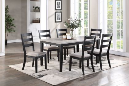 Rustic Charcoal Wooden Table 7pc Dining Set Dining Room Furnitures > Dining Ladder back Side Chairs Cushion Seat light 2-Tone Sand Fabric.