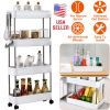 4 Tier Slim Storage Cart with Wheels Trolley Cart Narrow Rolling Cart Slide out Shelf Storage Rack Holder Organizer for Kitchen Bathroom Laundry