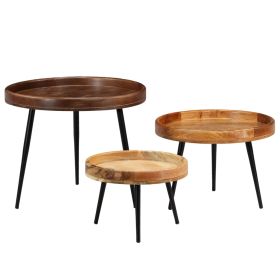 vidaXL Table Set 3 Pieces Solid Mango Wood and Steel