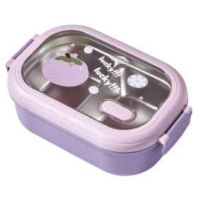 Bento Lunch Box Portable Safe Leakproof Divided Stainless Steel Thermal Lunch Box for Students School Office Purple