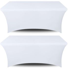 Stretch Spandex Table Covers 4FT Pack of 2 Fitted Tablecloths for Rectangle Tables Stretchy Wrinkle Resistant Folding Table Cover White