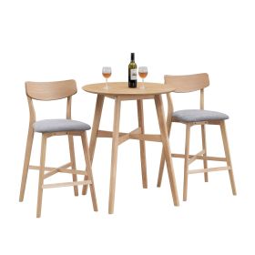 3 Pieces Bar Table Set,Modern Round Counter Height Pub Table, Wooden High Top with Bar Stools Pub Dining Set for Kitchen,Restaurant,Cocktail Bar,Oak