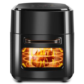 15.8QT Air Fryer Family Size 1400W Powerful Oilless Cooker Crisp Bake Grill Dehydrate Touch Screen Customized Temperature Time Visible Window (Options: US_Black)