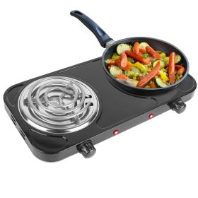 2000W Electric Double Burner Portable Coil Heating Hot Plate Stove Countertop RV Hotplate with Non Slip Rubber Feet 5 Temperature Adjustments (Options: 2Burner_Black)