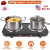 2000W Electric Double Burner Portable Coil Heating Hot Plate Stove Countertop RV Hotplate with Non Slip Rubber Feet 5 Temperature Adjustments