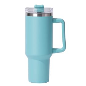 40oz large capacity tumbler, With Handle And Straw Lid, Insulated Reusable Stainless Steel Water Bottles Travel Mug Coffee Cup car cup water cup For M (Color: Lake Green)