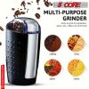 5 Core Coffee Grinder • 85 Gram Or 3 Ounces / 12 Cup Capacity • One-Touch Automatic Electric Bean Spice Grinding Machine • 150W Copper Motor • Stainle